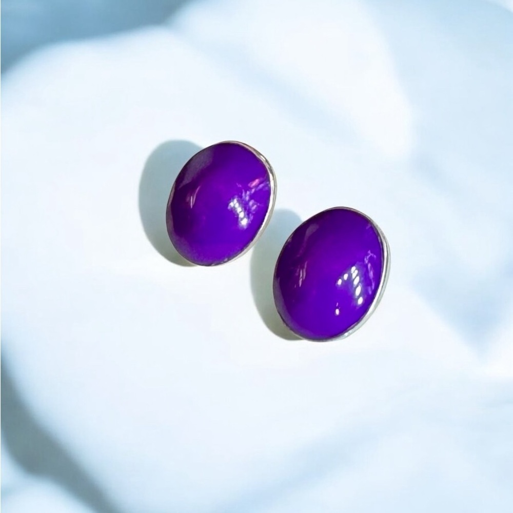 925 Mexico Purple Agate Cabochon Stud Earrings - Picture 1 of 5